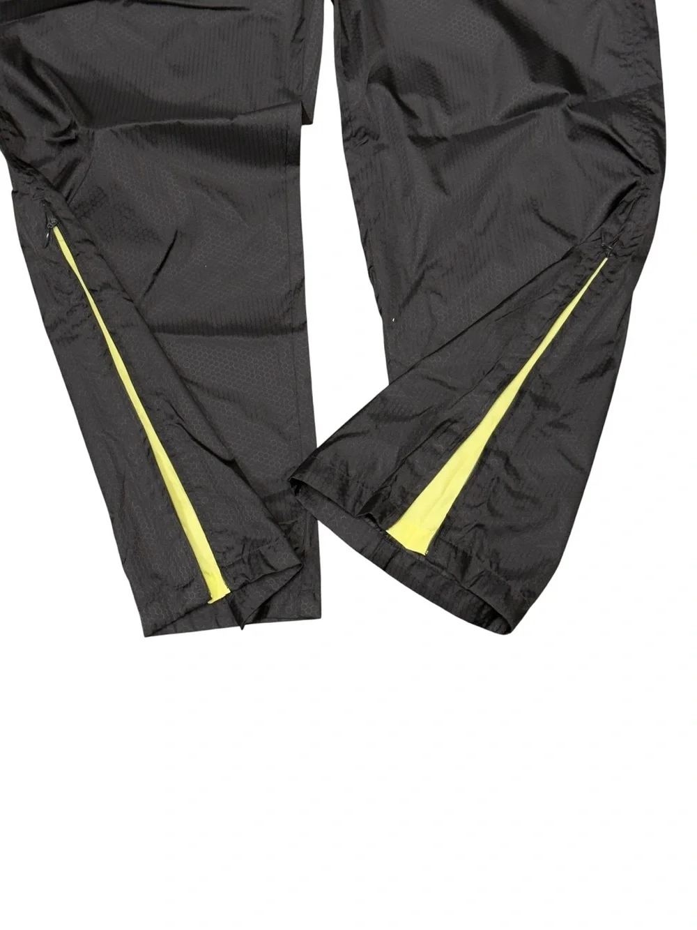 Nike Black Volt Nylon Zip Leg Drawstring Track Athletic Wind Pants
